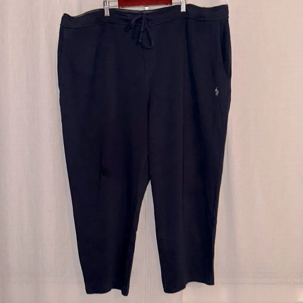POLO RL 3LT Navy Crop Performance Drawstring Cotton Sweatpants with 3 Pockets